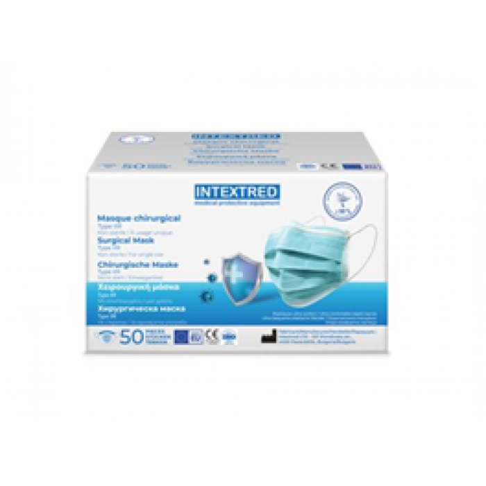 Intextred Μάσκες χειρουργικές Τype IIR με λάστιχο Blue (50τμχ)