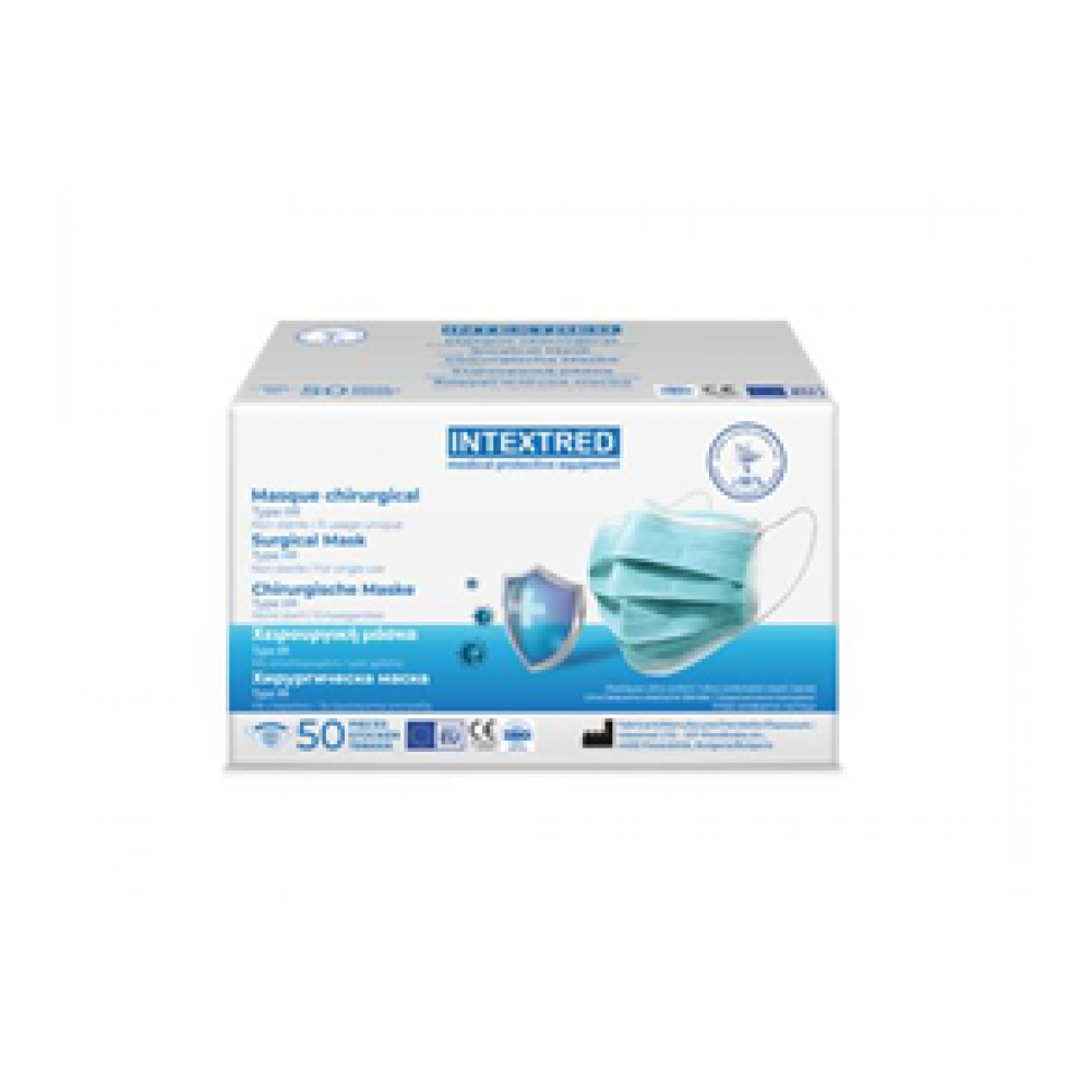 Intextred Μάσκες χειρουργικές Τype IIR με λάστιχο Blue (50τμχ)